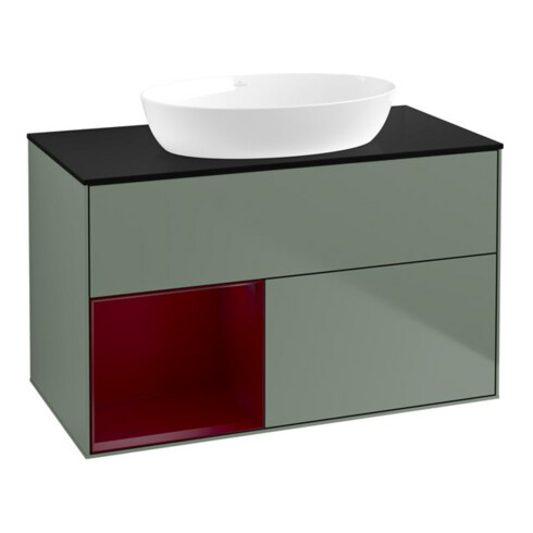 V&B Finion 100 Meuble sous lavabo Éclairage mural Pl bleu mat, Ray Lac, Oli Lac