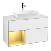 V&B Finion 100 Meuble sous lavabo Éclairage mural Pl w m, Reg gol m Lac, glo wh. Lac