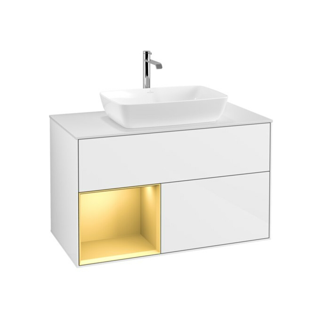 V&B Finion 100 Meuble sous lavabo Éclairage mural Pl w m, Reg gol m Lac, glo wh. Lac