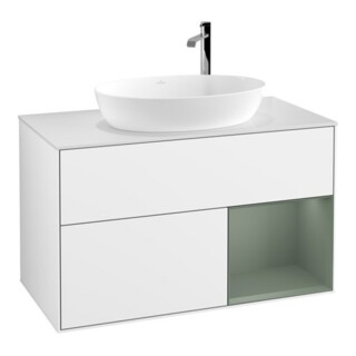 V&B Finion 100 Meuble sous lavabo Éclairage mural Pl w m, Reg Oli. m Lac, blanc brillant Lac