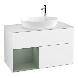 V&B Finion 100 Meuble sous lavabo Éclairage mural Plaque blanche avec régulateur huile et laque blanc brillant