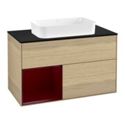 V&B Finion 100 Meuble sous-lavabo Éclairage mural, plaque de vidage bleue, réglette gauche Peo, Oa ven