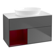 V&B Finion 100 Meuble sous-lavabo mural, blanc, avec éclairage, Anthracite