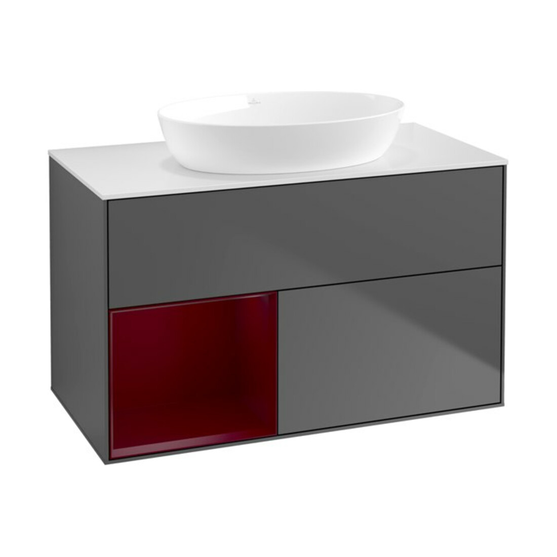 V&B Finion 100 Meuble sous-lavabo mural, blanc, avec éclairage, Anthracite