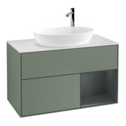 V&B Finion 100 Meuble sous lavabo mural, blanc poli, tiroir médian laqué, poignée laquée