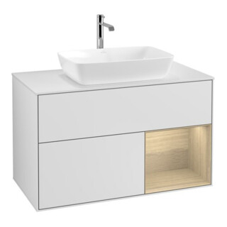 V&B Finion 100 Meuble sous lavabo mural, éclairage mural, blanc, avec régulateur Oa ven, blanc mat laqué