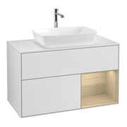 V&B Finion 100 Meuble sous lavabo mural, éclairage mural, blanc, avec régulateur Oa ven, blanc mat laqué