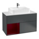 V&B Finion 100 Meuble sous lavabo Pl blanc avec éclairage mural, rég gauche Peo, avec tiroir lacqué bleu-1