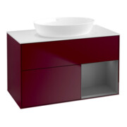 V&B Finion 100 Meuble sous lavabo Pl blanc avec éclairage mural, régulateur anthracite laqué, poignée m