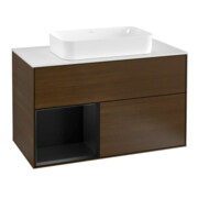 V&B Finion 100 Meuble sous lavabo Pl blanc, réglette gauche, bleu mat, placage noyer