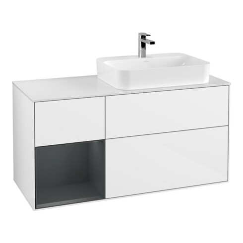 V&B Finion 120 cm Meuble sous lavabo avec éclairage mural, blanc laqué