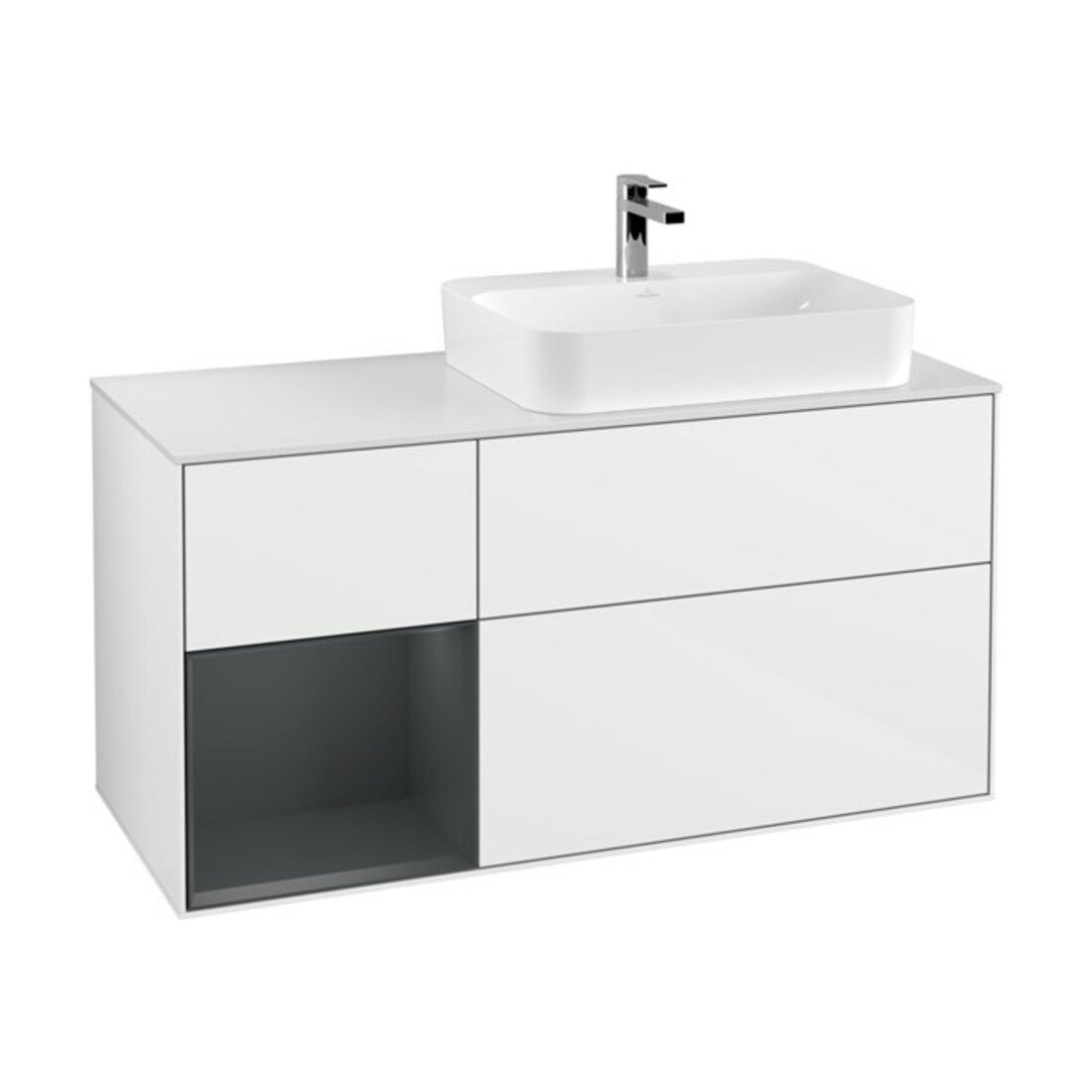 V&B Finion 120 cm Meuble sous lavabo avec éclairage mural, blanc laqué