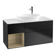V&B Finion 120 cm Meuble sous lavabo, éclairage mural, blanc mat, régulateur Oa ven, bleu mat Lac