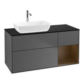 V&B Finion 120 cm Meuble sous lavabo, éclairage mural, placage bouleau, anthracite