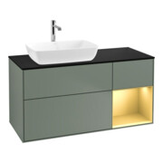 V&B Finion 120 cm Meuble sous-lavabo Éclairage mural Placage bouleau verni or huilé verni