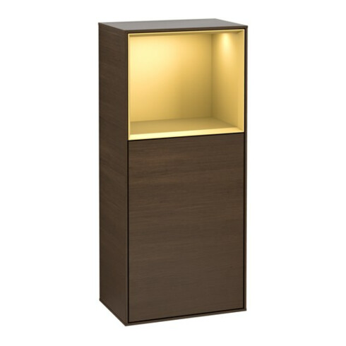 V&B Finion Armoire latérale Éclairage mural 41,8x93,6 cm, droite, étagère sup. or, veinée bois