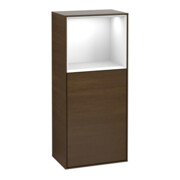 V&B Finion Armoire latérale Éclairage mural 41,8x93,6 cm, gauche, étagère sup. blanc brillant, placage noyer