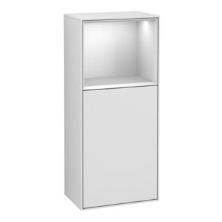 V&B Finion Armoire latérale Éclairage mural 41,8x93,6cm, gauche, étagère sup. blanc mat, blanc mat Lac