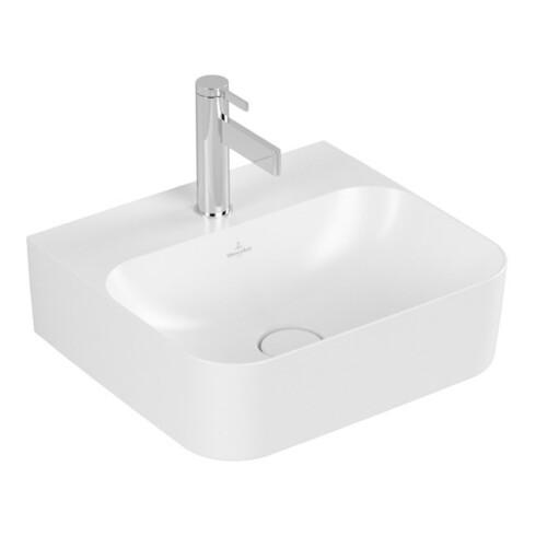 V&B Finion Lavabo à main 43x39 cm, 1 trou, vidage standard, blanc brillant C+