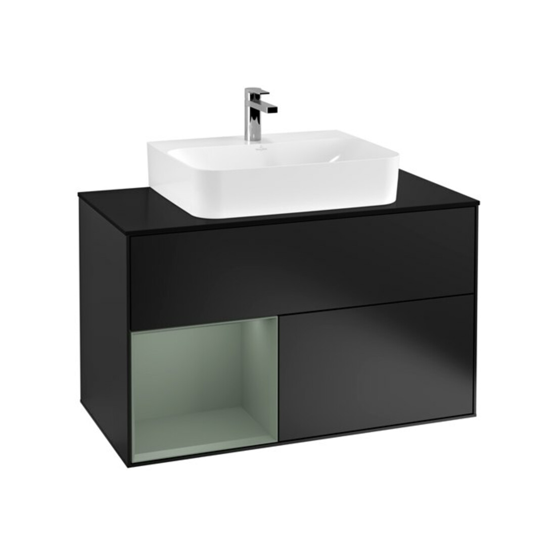 V&B Finion Meuble sous lavabo 100, blanc mat, côté gauche, huile mat, bleu mat