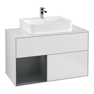 V&B Finion Meuble sous lavabo 100, blanc mat, laqué, éclairage mural, blanc laqué