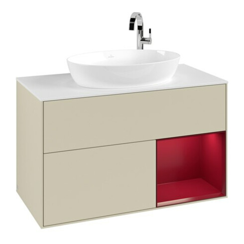 V&B Finion Meuble sous lavabo 100, blanc mat, poignée Pro m laqué, gris mat laqué