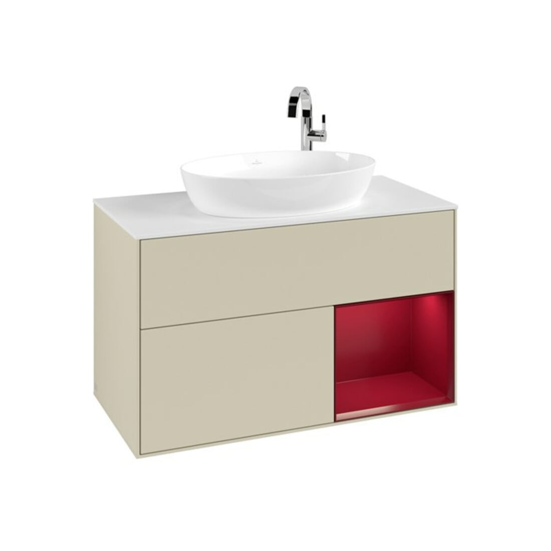V&B Finion Meuble sous lavabo 100, blanc mat, poignée Pro m laqué, gris mat laqué