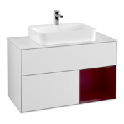 V&B Finion Meuble sous lavabo 100 cm, blanc brillant, éclairage mural, tiroir droit, blanc laqué