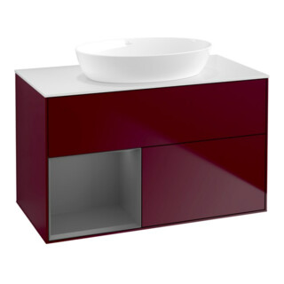 V&B Finion Meuble sous lavabo 100 cm, blanc brillant, étagère anthracite laquée, poignée métal