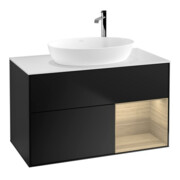 V&B Finion Meuble sous lavabo 100 cm, blanc, éclairage mural, réglette Oa ven, bleu mat Lac-1