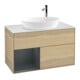 V&B Finion Meuble sous lavabo 100 cm, blanc mat, avec éclairage mural, réglette médium, placage chêne ven-1