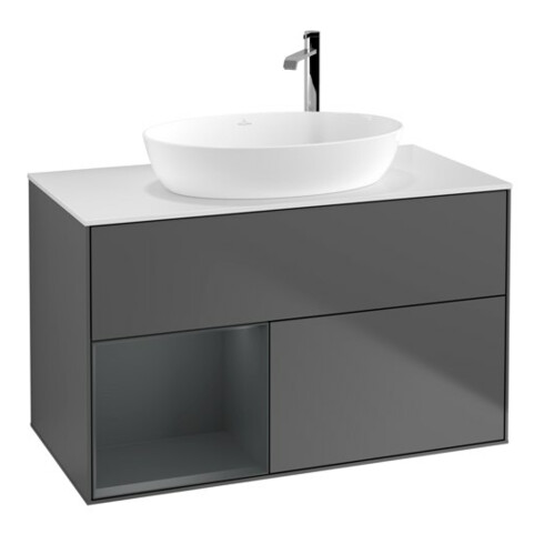 V&B Finion Meuble sous lavabo 100 cm, blanc mat, avec réglette médiane laquée, anthracite mat