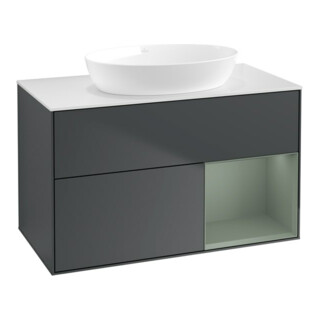V&B Finion Meuble sous lavabo 100 cm, blanc mat, chêne huilé mat, laqué bleu mat