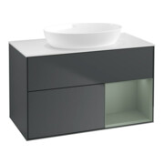 V&B Finion Meuble sous lavabo 100 cm, blanc mat, chêne huilé mat, laqué bleu mat