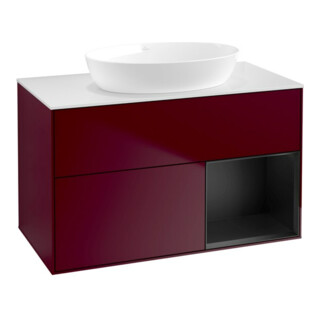 V&B Finion Meuble sous-lavabo 100 cm, blanc mat, étagère bleue mate, poignée métal