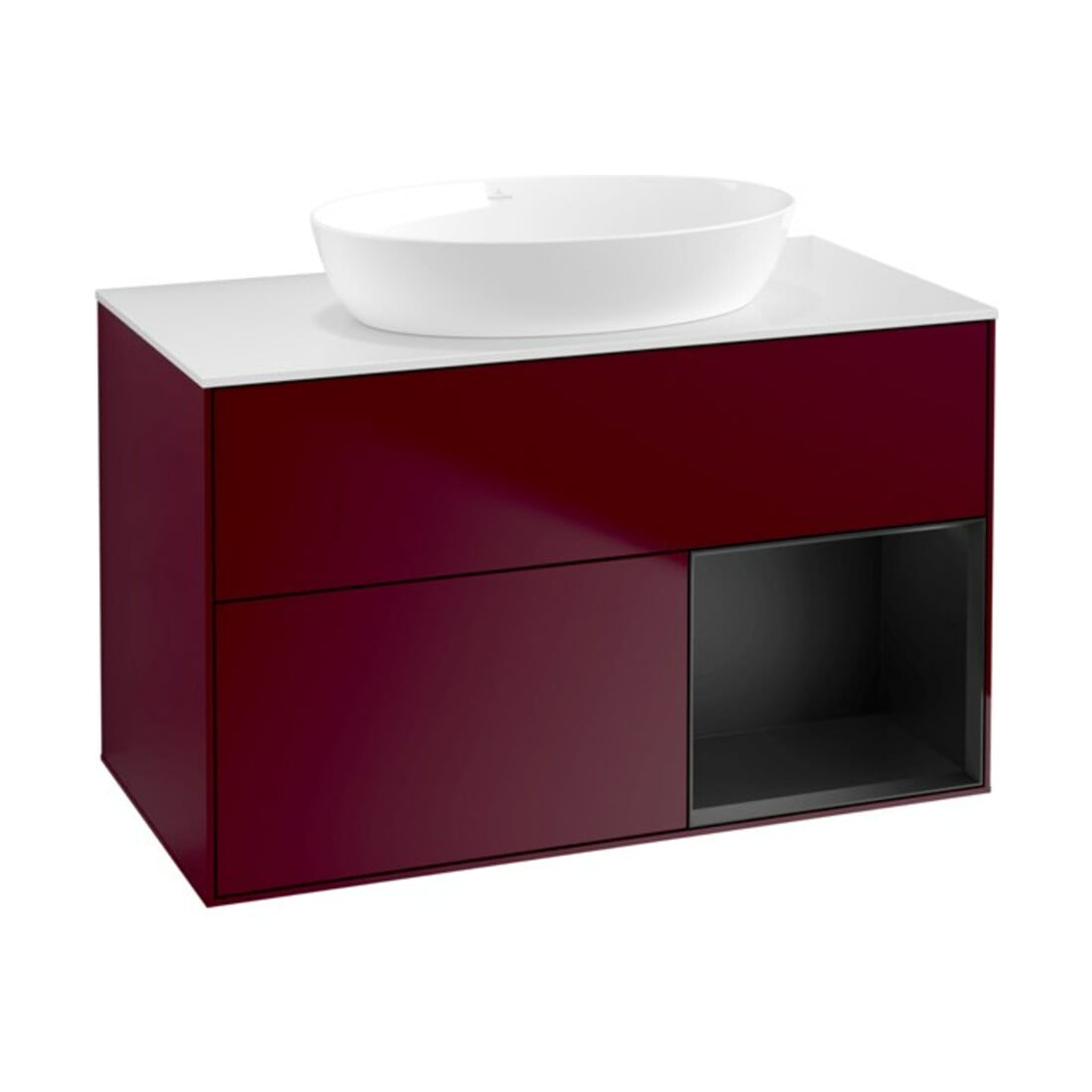 V&B Finion Meuble sous-lavabo 100 cm, blanc mat, étagère bleue mate, poignée métal