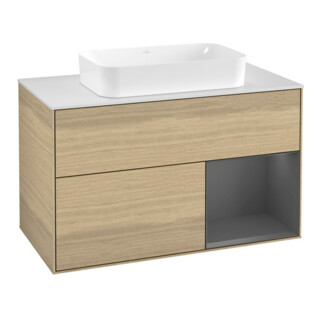 V&B Finion Meuble sous lavabo 100 cm, blanc mat, étagère droite anthracite mat, éclairage mural