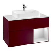 V&B Finion Meuble sous lavabo 100 cm, blanc mat, étagère droite blanc mat, poignée métal