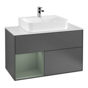 V&B Finion Meuble sous lavabo 100 cm, blanc mat, poignée gauche, olivier mat laqué, anthracite mat