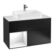 V&B Finion Meuble sous lavabo 100 cm, blanc mat, poignée laquée blanche, bleu mat laqué