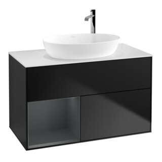 V&B Finion Meuble sous lavabo 100 cm, blanc mat, rangement moyen mat laqué, bleu mat laqué
