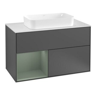 V&B Finion Meuble sous lavabo 100 cm, blanc mat, réglable, olivier mat laqué, anthracite mat