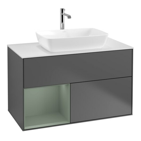 V&B Finion Meuble sous lavabo 100 cm, blanc mat, réglette olivier mat, anthracite m