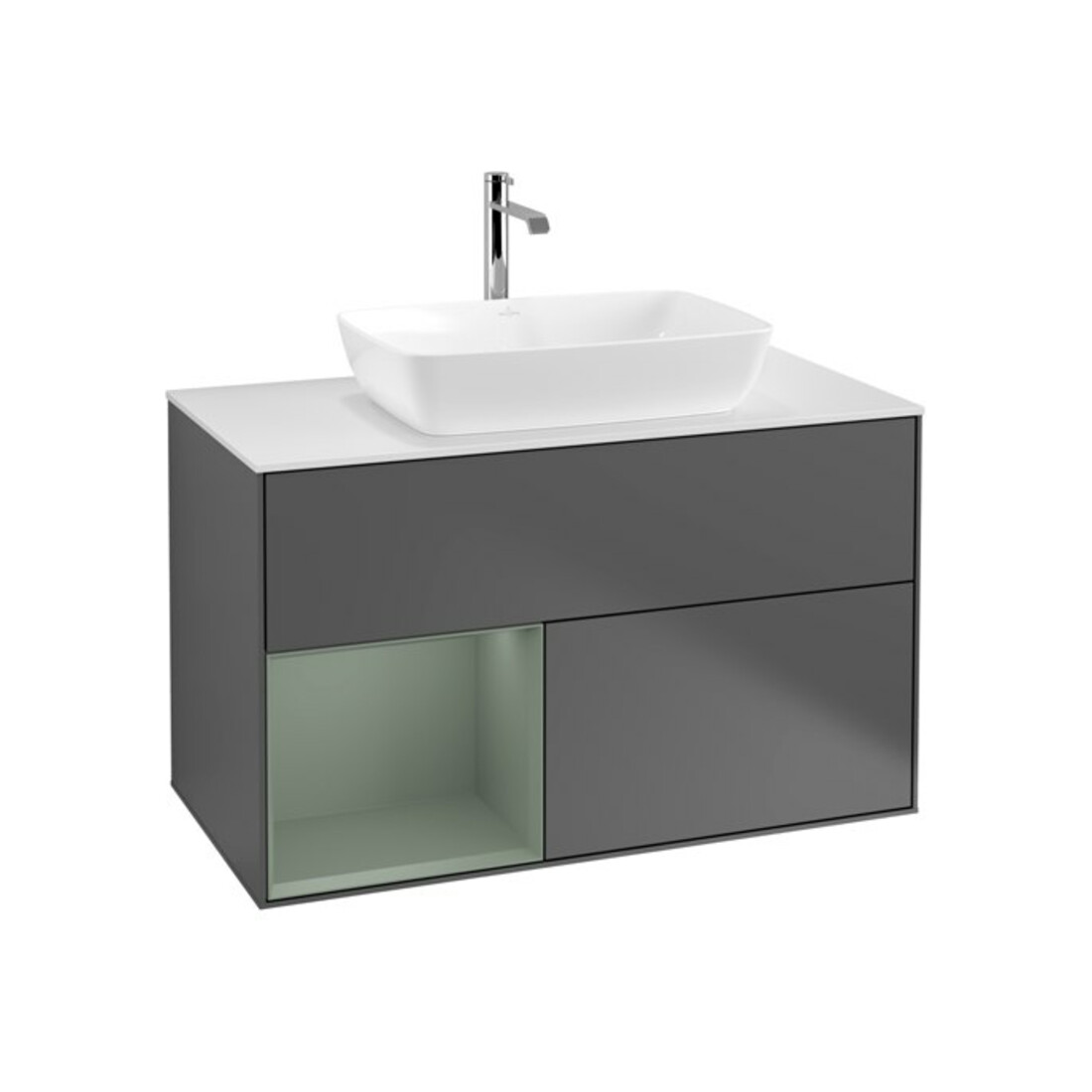 V&B Finion Meuble sous lavabo 100 cm, blanc mat, réglette olivier mat, anthracite m