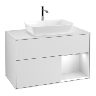 V&B Finion Meuble sous lavabo 100 cm, blanc mat, tiroir blanc mat laqué, blanc mat laqué