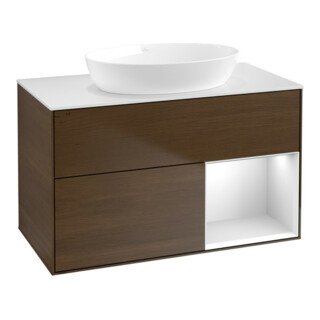 V&B Finion Meuble sous lavabo 100 cm, blanc mat, tiroir blanc mat, laque, veinage bois