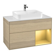 V&B Finion Meuble sous lavabo 100 cm, blanc, réglette droite or, Oa ven