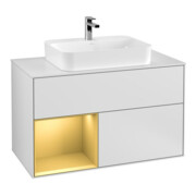 V&B Finion Meuble sous lavabo 100 cm, blanc, réglette gauche, blanc laqué