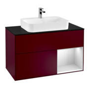 V&B Finion Meuble sous lavabo 100 cm, bleu clair, étagère droite blanche, poignée m