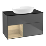 V&B Finion Meuble sous lavabo 100 cm, bleu clair, étagère ouverte, anthracite mat